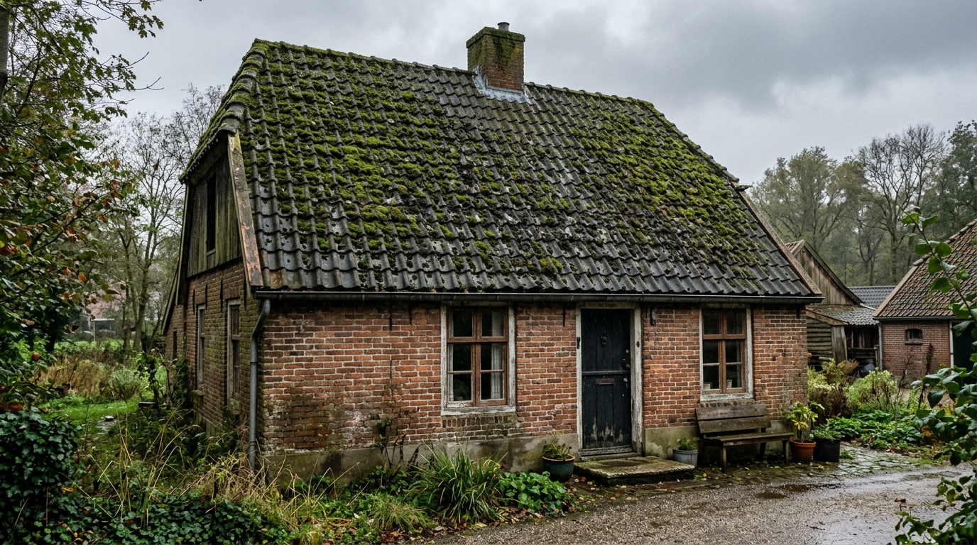 Before - dirty moss covered roof